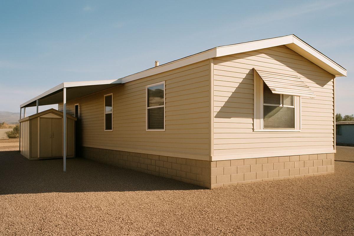 Manufactured home on a permanent foundation with block skirting