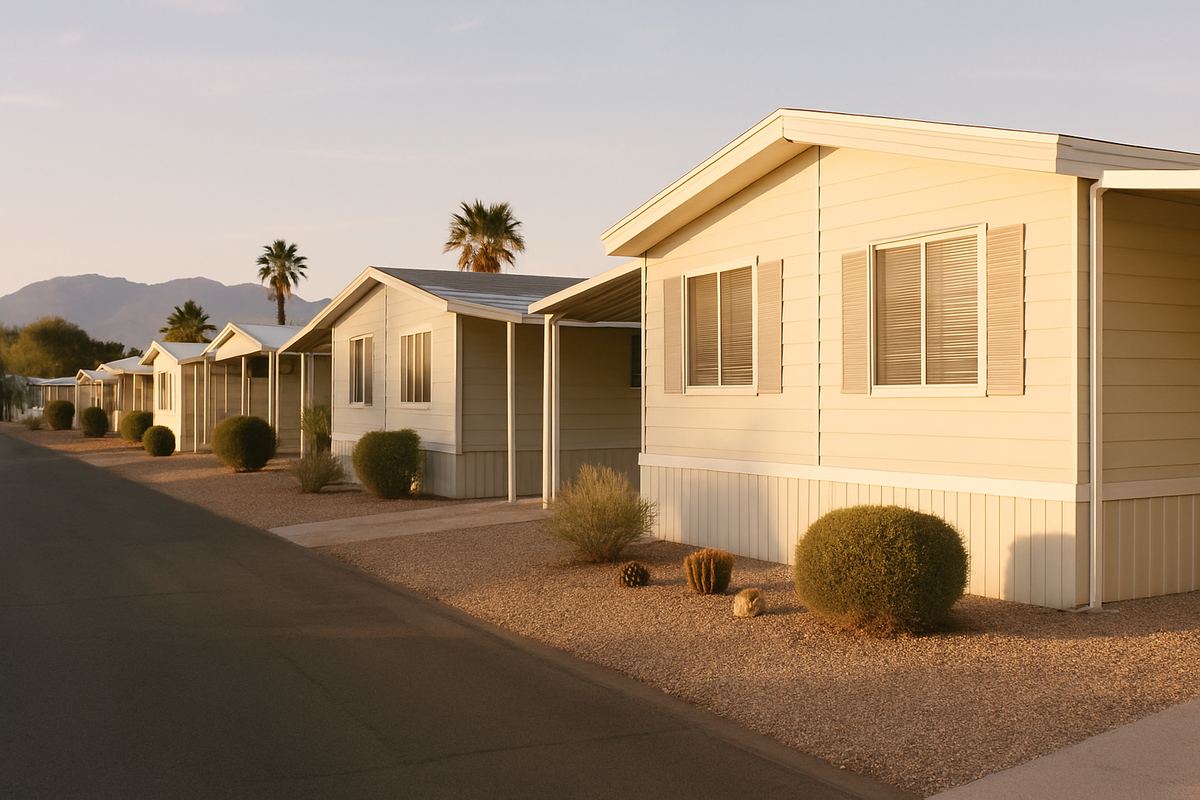 Street of manufactured homes with carports in older Henderson
