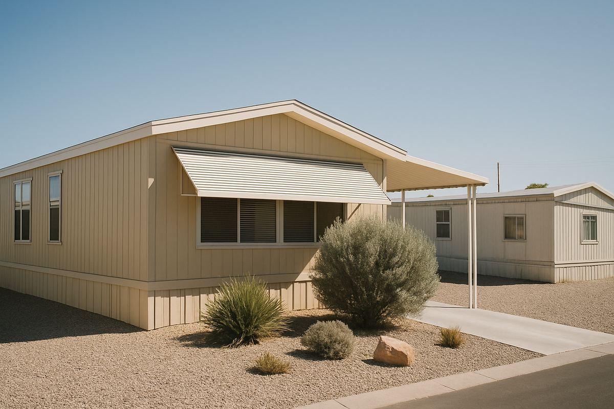 Double-wide and single-wide manufactured homes on neighboring spaces